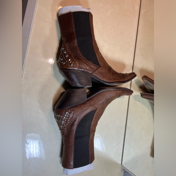 Giancarlo Paoli Made in Italy Leather Western Cut Short Studded Boots 36.5 - Picture 6 of 14